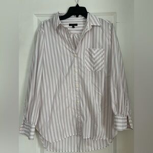 Rag & Bone Maxine Stripe Cotton Button-Up Shirt Pink White Size L